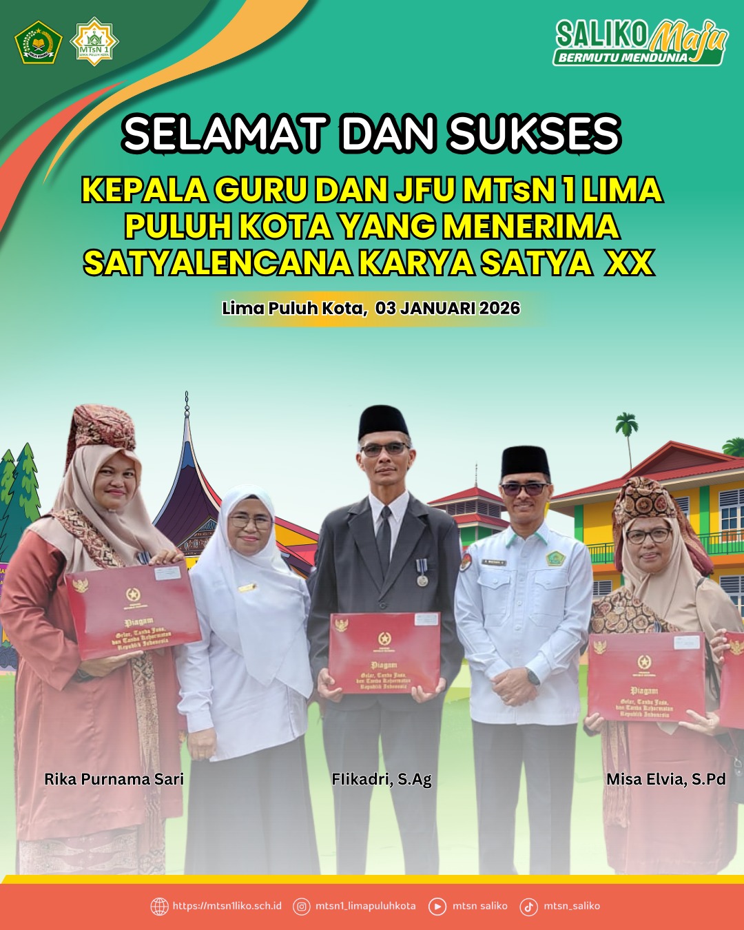 03 Januari 2026 Selamat dan Sukses kepada Tiga Orang Guru MTSN 1 Lima Puluh Kota